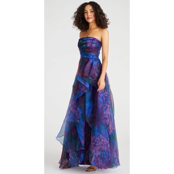 NWT Theia Dorian Strapless Floral Print Organza Gown Size 10 $945 [jb] - Picture 3 of 15